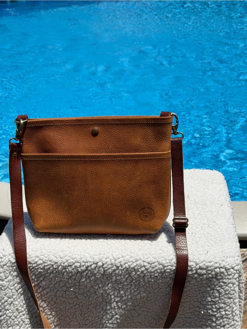 Handcrafted Tan Pebbled Leather Crossbody Bag with Adjustable Strap
